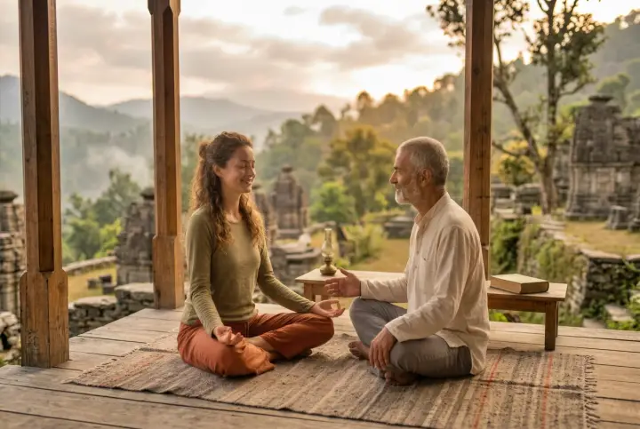 Paul-Emmanuel, coach en ingénierie intérieure et enseignant de yoga Sadhguru, en séance d'accompagnement individuel.