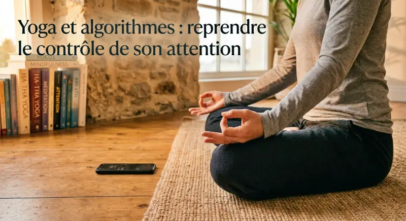 Pratiquant de yoga assis, téléphone posé à côté, loin des écrans